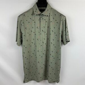 STONY WILDS Men's Green Sailboat Bird Print Golf Polo Shirt Size S